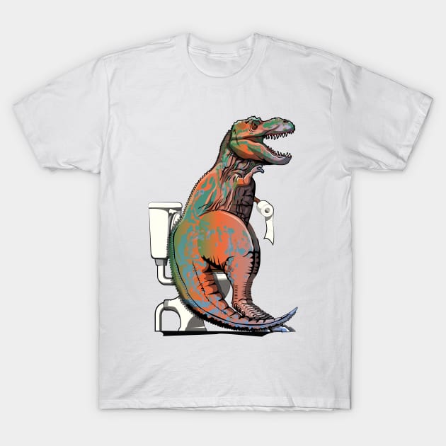 Dinosaur Trex on the Toilet T-Shirt by InTheWashroom